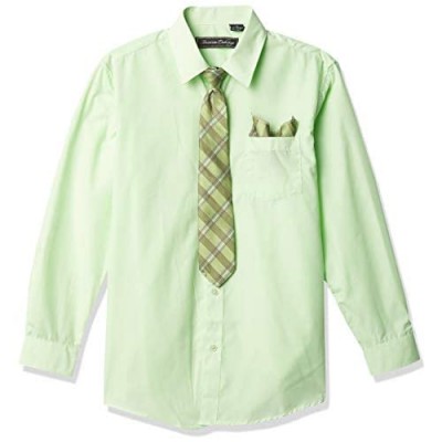 AXNY Boys' Long Sleeve Button Down Shirt with Tie and Pocket Square Combo Set