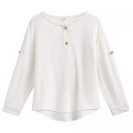 Curipeer Boys Girls Button Down Shirts Long Sleeve Cotton Linen Unisex Tee for Spring 12M-10T