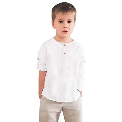 Curipeer Boys Girls Button Down Shirts Long Sleeve Cotton Linen Unisex Tee for Spring 12M-10T