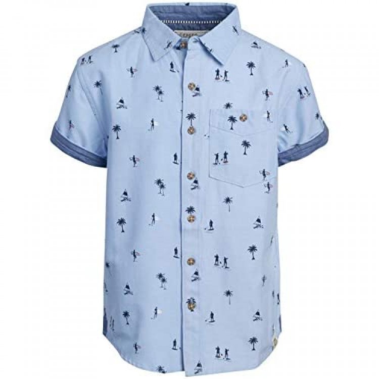 Free Planet Boys' Shirt - Casual Short Sleeve Button Down Collared Shirt