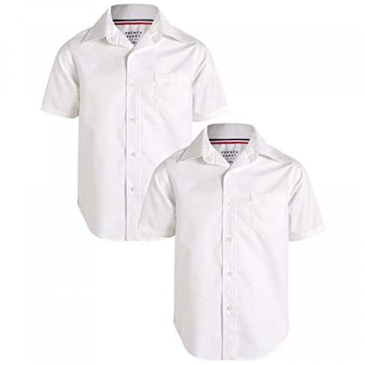 French Toast Boys' School Uniform - Short Sleeve Button Down Oxford Dress Shirt (2 Pack)