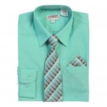 Gioberti Boy's Long Sleeve Dress Shirt + Plaid Tie Bow Tie and Hanky