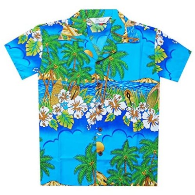 Hawaiian Shirts Boys Hibiscus Flower Print Beach Aloha Party Camp Short Sleeve