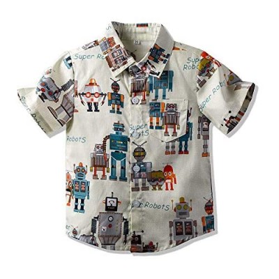Hemopos Toddler Boys Summer Short Sleeve Robot Print Shirts for Boys 3-8 Years