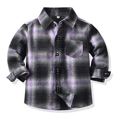 JMOORY Toddler Baby Boys Girls Flannel Plaid Shirts Kids Cotton Long Sleeve Button Down Shirt