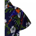 King Kameha Funky Casual Hawaiian Shirt for Kids Boys and Girls Front Pocket Very Loud Shortsleeve Unisex Cherry Parrot Print