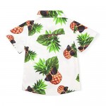 OCHENTA Boy's Button Down Hawaiian Shirt Pineapple Sunglass Print Short Sleeve Aloha Party Dress Tops for Tropical Beach