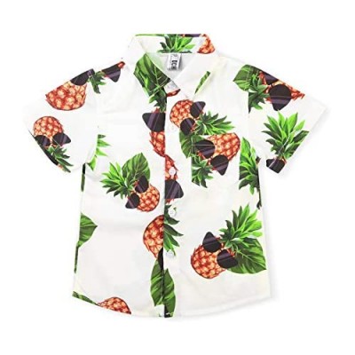 OCHENTA Boy's Button Down Hawaiian Shirt Pineapple Sunglass Print Short Sleeve Aloha Party Dress Tops for Tropical Beach