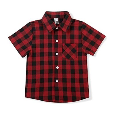 OCHENTA Boys' Short Sleeve Plaid Shirt Button Down Lightweight Dress Shirt Toddler Big Kid