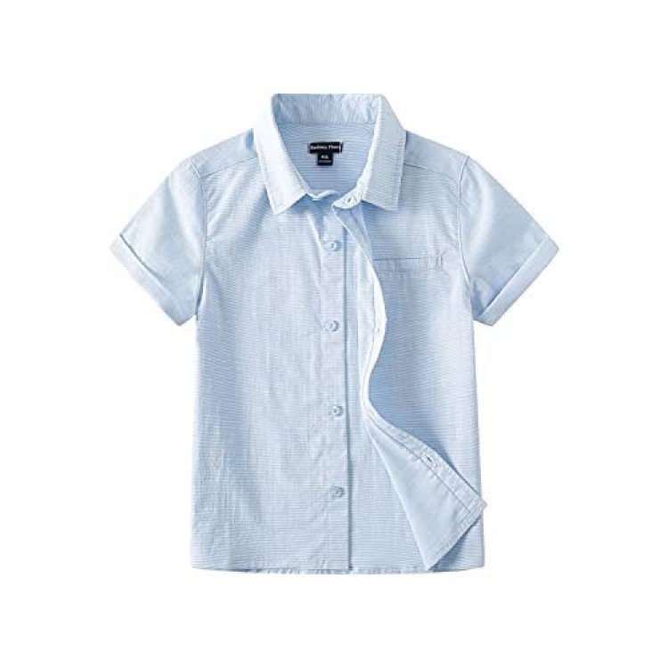 Sofinee Place Boy‘s Short Sleeve Shirts Woven Cotton Button Down Casual Shirt for Boys Toddlers 3-12years