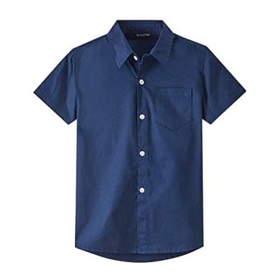 Spring&Gege Boys' Short Sleeve Dress Shirts Formal Uniform Woven Solid