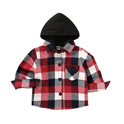 YOUNGER STAR Toddler KidsBaby Boys Hooded Plaid Shirt Classical Shirt Hooded Jacket Fall Winter Clothes
