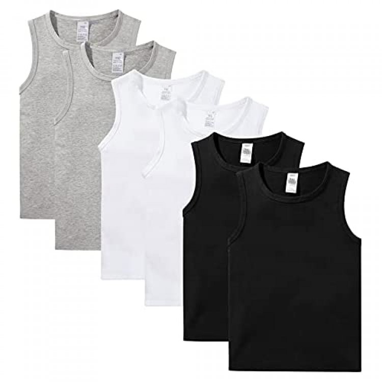 aterkit Boys Cotton Undershirt 6 Pack Soft Comfort Tank Tops Air Sleeveless for Boy