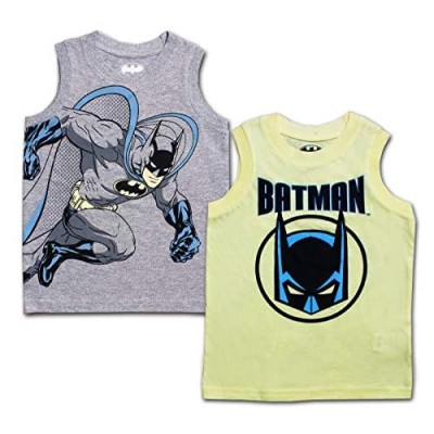 BATMAN 2 Pack Boy's Sleeveless Tee Shirt Set  Superhero Printed Undershirt for Toddler Kids