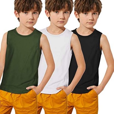 Boyoo Big Boys Youth 3 Pack Active Athletic Tank Tops Dri Fit Sleeveless T Shirts for 5-16Years