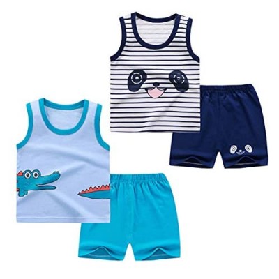 NAUTYSAURS Toddler Boys 4 PCS Tank Top and Shorts Set Cotton Sleeveless Shirts and Shorts Summer Outfits