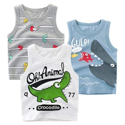 Toddler Boy Tank Tops Cami Shirts 3 Pack Summer Cotton Casual Sleeveless Tee T-Shirts Tanks Set 2-7Y