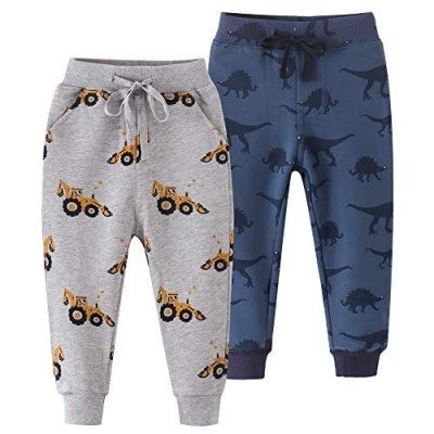 Azalquat Toddler Boys Cotton Jogging Pants  Pull-On Cartoon Picture Sweatpants（1-Pack or 2-Pack）