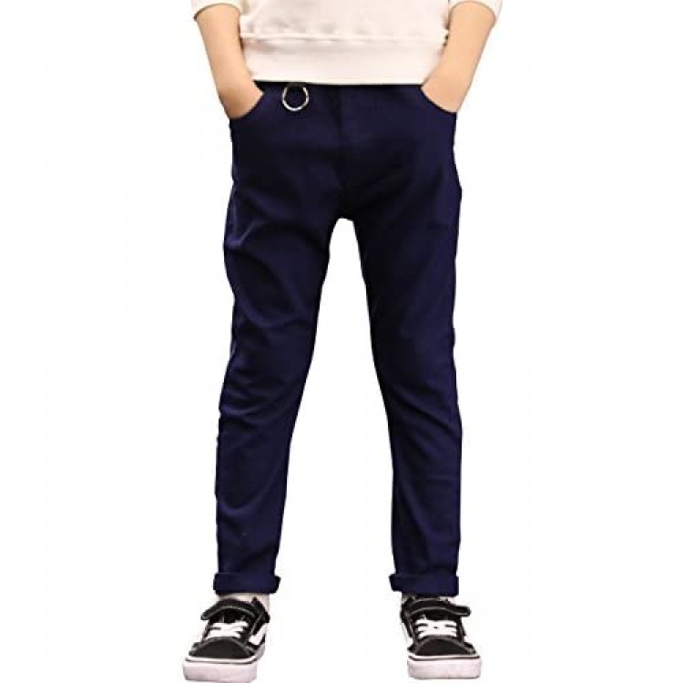 BYCR Boys' Elastic Waistband Slim Fit Jogging School Pants for Kids Size 4-16