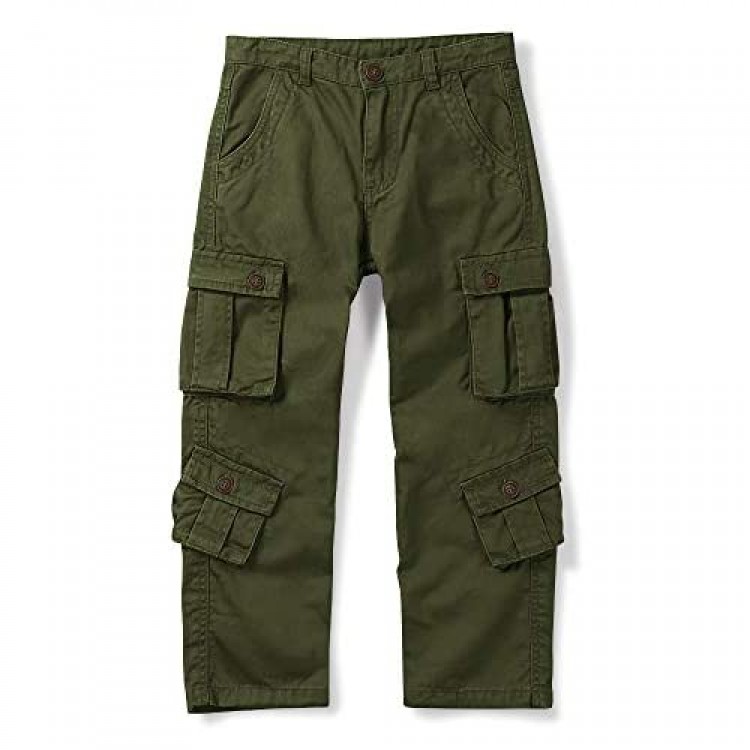 OCHENTA Boys' Military Cargo Pants 8 Pockets Casual Outdoor Slacks