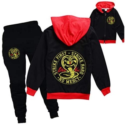 Boys Girls Cobra Kai Karate Sweatshirts with Hood-Kids Novelty Fashion Hoodies and Sweatpants Set Pullover Casual Clothes Set