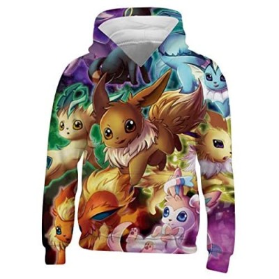 Kids/Youth E-Evee Evolution Hoodie - Casual Hooded Sweatshirt Tops  Pullover Hoodies with Pocket for Boys Girls