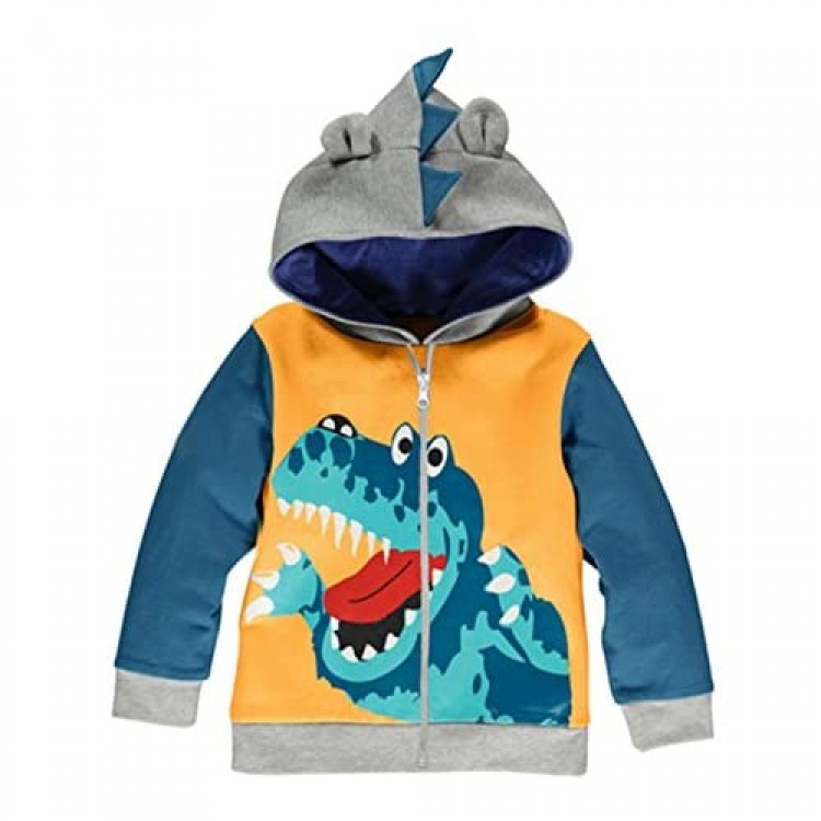 LitBud Toddler Boys Jacket Cartoon Dinosaur Animal Zipper Packaway Spring Autumn Hoodies Coat for Kids 1-7 Years