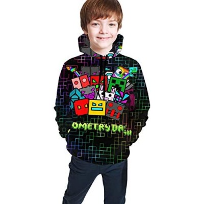 YOJecf Youth Hoodies Geometry-Dash 3D Printing Boys and Girls Pullover Hooded Sweatshirts