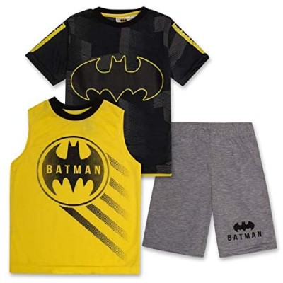 BATMAN T Shirt for Boys  Tank Top and Shorts 3 Piece Summer Activewear Bundle Shirt for Kids