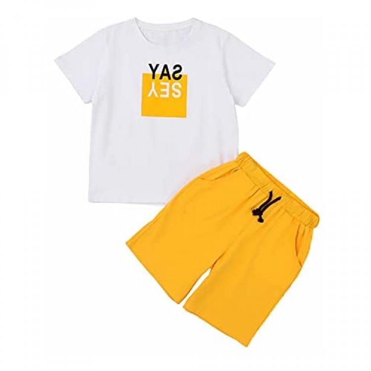 Boy Clothes Big Boy Fashion Outfit Kids Summer Short Sleeve Unique Design T-Shirt and Elastic Waist Shorts Set 6-12T 2 Pieces