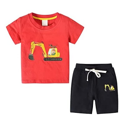 Boys Summer Clothing Set Kids 2 Pieces Dinosaur Outfit Summer Short Sleeve Crewneck T-Shirt + Casual Shorts Set