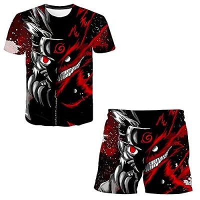 DISINIBITA Youth Naruto Anime Short Sleeve T-Shirt and Shorts Sets 2 Piece Outfit Sweatpants for Teens Kids Boys Girls