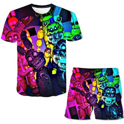 Five Nights at Freddy FNAF Girls Boy Summer Set Short Sleeve T-Shirt and Shorts Outfit Set，Jogging Suit for Teen