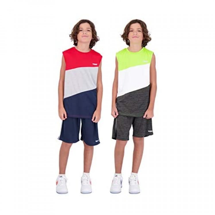 Hind 4-Piece Boys Basketball Shorts and Muscle Athletic Shirt Tank Top Jersey