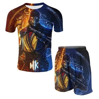 Lczzd Mortal Kombat Kid's Short-Sleeved Suit 3D Printing Round Neck T-Shirt Shorts Two-Piece Suit
