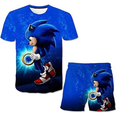 LING Sonic The Hedgehog Boys and Girls  Short Sleeves and Shorts  Three-Way 3D Printed Summer T-Shirts