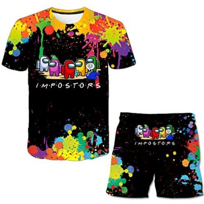 LnmNgtg 3D Printing Among Us Shirt Boys and Girls Imposter Game Short Sleeve T-Shirt and Shorts Set