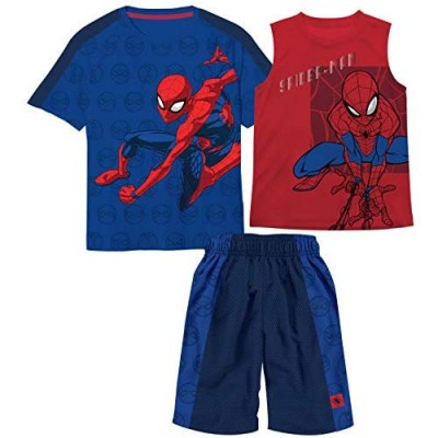 Marvel Avengers Boys Superhero Short Sleeve T-Shirt  Tank Top and Mesh Shorts Set