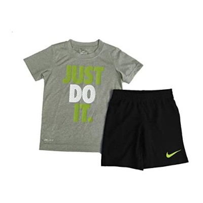 Nike Boy`s Dri-Fit T-Shirt & Shorts 2 Piece Set (Dark Grey Heather(86C184-GK6)/Black  7)