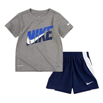 Nike Boy`s Dri-Fit T-Shirt & Shorts 2 Piece Set (Midnight Navy(76G054-U90)/Grey  18 Months)