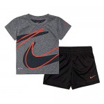 Nike Kids Baby Boy's Dri-Fit Short Sleeve T-Shirt and Shorts Two-Piece Set (Toddler) Black 2T Toddler