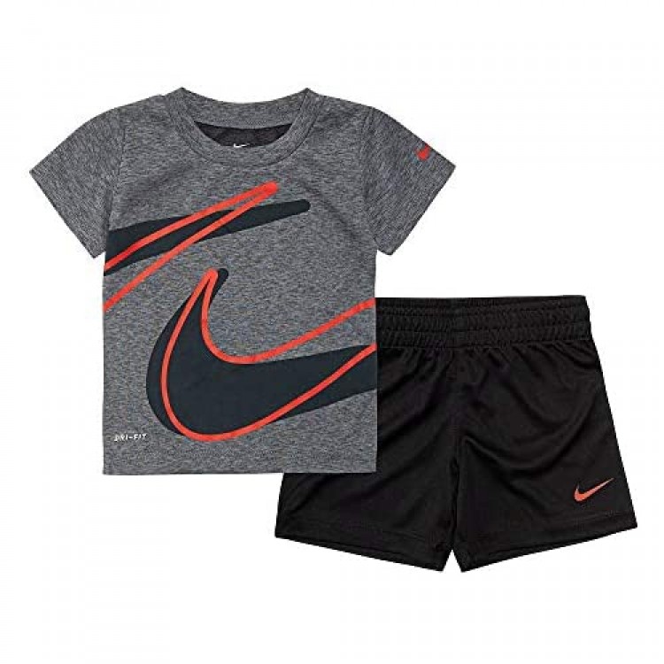 Nike Kids Baby Boy's Dri-Fit Short Sleeve T-Shirt and Shorts Two-Piece Set (Toddler) Black 4T Toddler