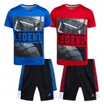 Pro Athlete Boys Athletic Tee Shirt and Shorts Set - Active Basketball Performance 4-Piece Set