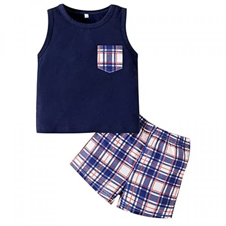 Toddler Boys Summer Cotton Outfits Sleeveless T-Shirt Tank+Short Pants Set 1-5