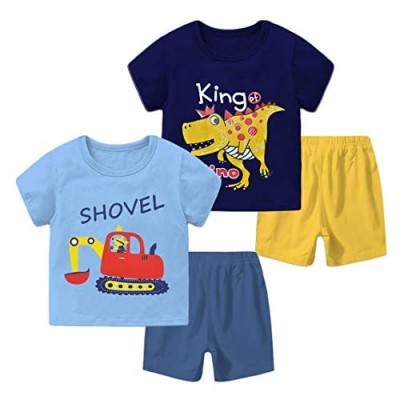 ZukoCert 2 Pack Boys Short Clothes Sets Dinosaur Short Sleeve T-Shirt & Shorts Set Tee Top 2-8 Year Boys Summer Short Sets