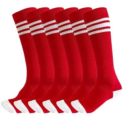 3 Pairs of juDanzy Knee High Boys or Girls Triple Stripe Tube Socks for Soccer  Basketball  Uniform and Everyday Wear