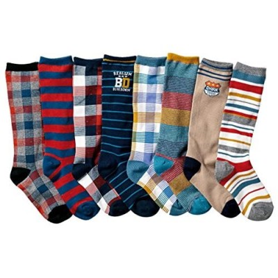 Boys' Colorful Stripe Stocking Youth Pattern Knee High Cotton Socks 8 Pairs