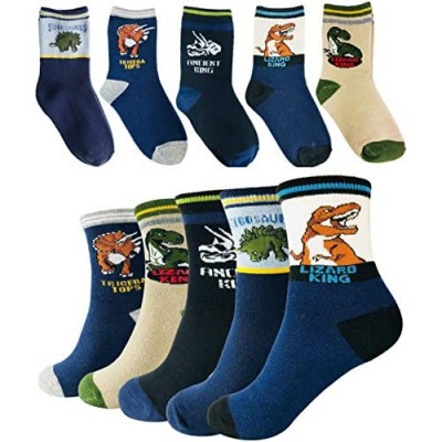 Boys Dinosaur Socks 4-7 Year Old Best Gift Age 7-10 Boy Cotton Crew Sock 5 Pack Set From Tiny Captain 2 Sizes