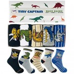 Boys Dinosaur Socks - Ages 4-6 and 7-10 Year Old Crew Socks Age 4 Kids Gift Set Soft Comfy and Stylish - Tiny Captain