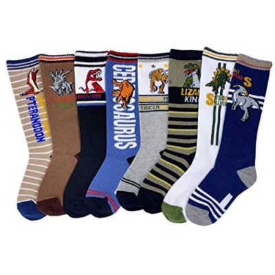 Boys Knee High Tube Socks Dinosaur Comfort Cotton Stockings Socks 8 Pair Pack